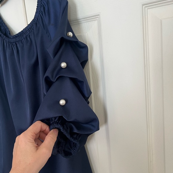 ✅MSK Elegant Navy Blue Women's Top with Ruffled Sleeves - Picture 6 of 8